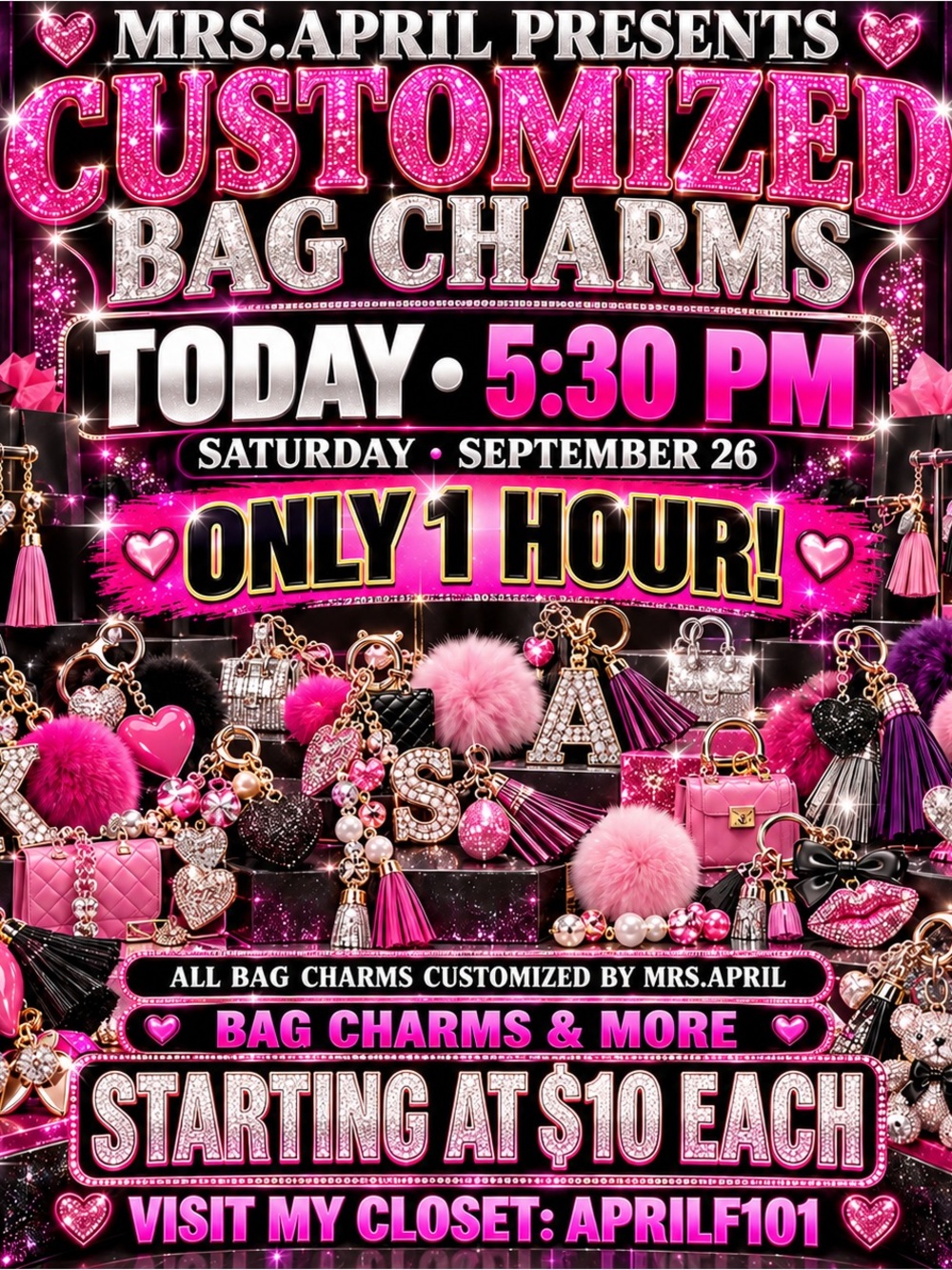 Customized Bag Charm Keychain - NO RETURNS! FINAL SALE!